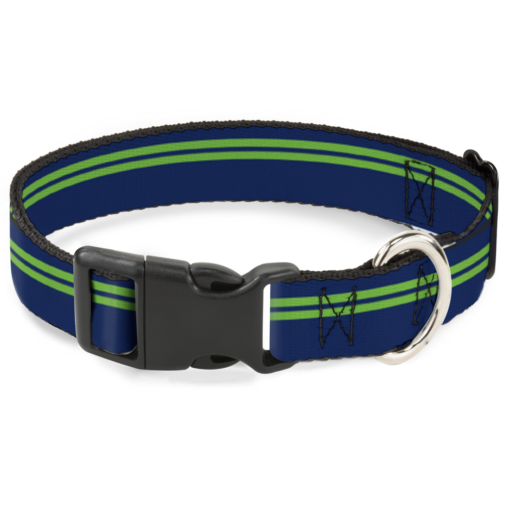 Plastic Clip Collar Racing Stripe Navy/Bright Green Small 9.5-13"