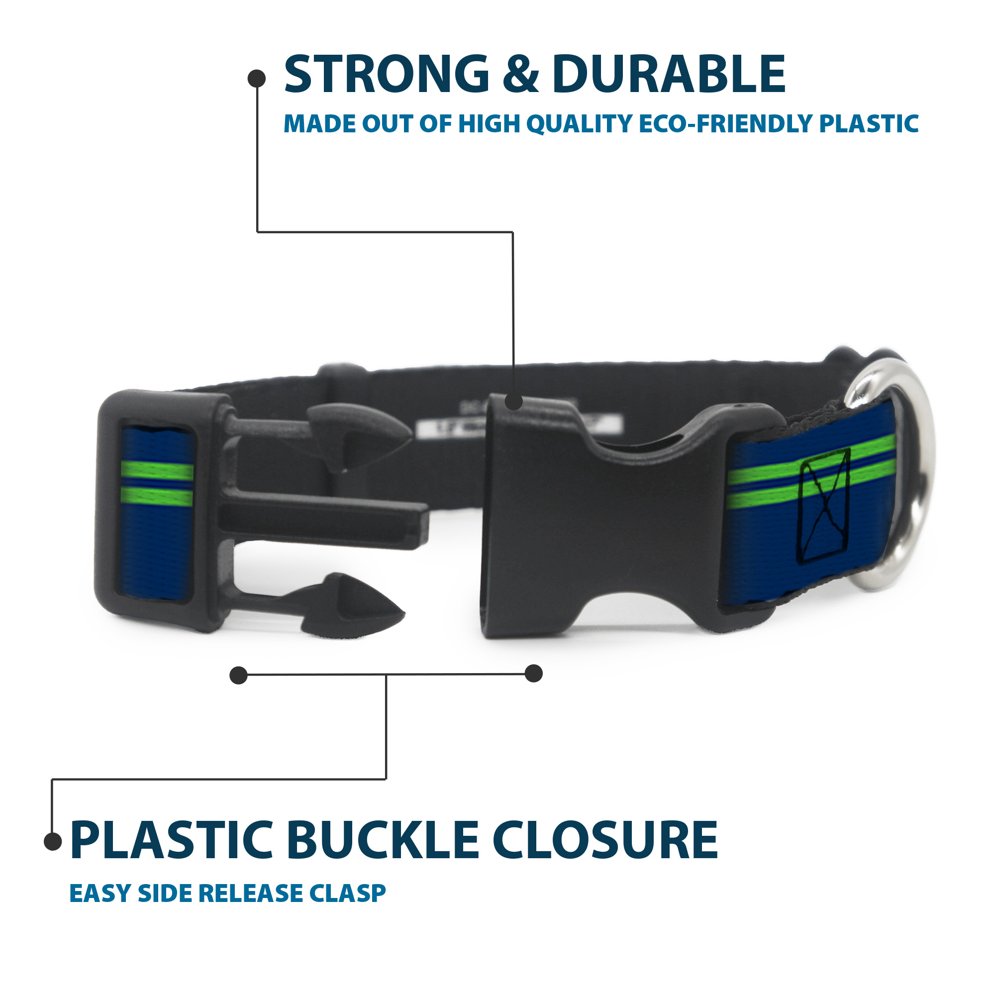 Plastic Clip Collar Racing Stripe Navy/Bright Green Small 9.5-13"