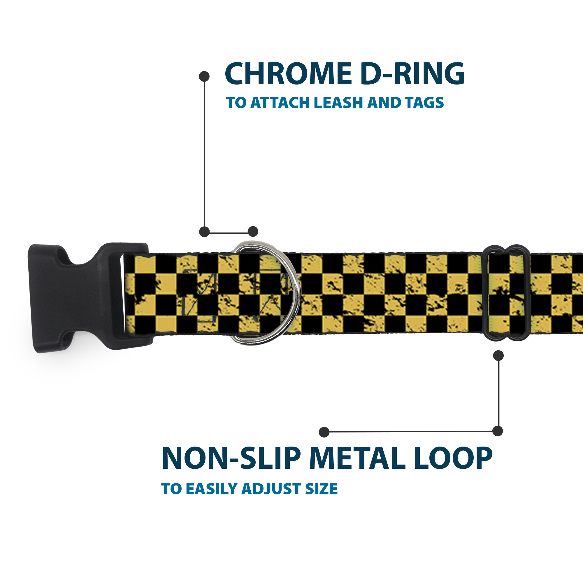 Plastic Clip Collar Checker Weathered Black/Yellow Medium 11-16.5"