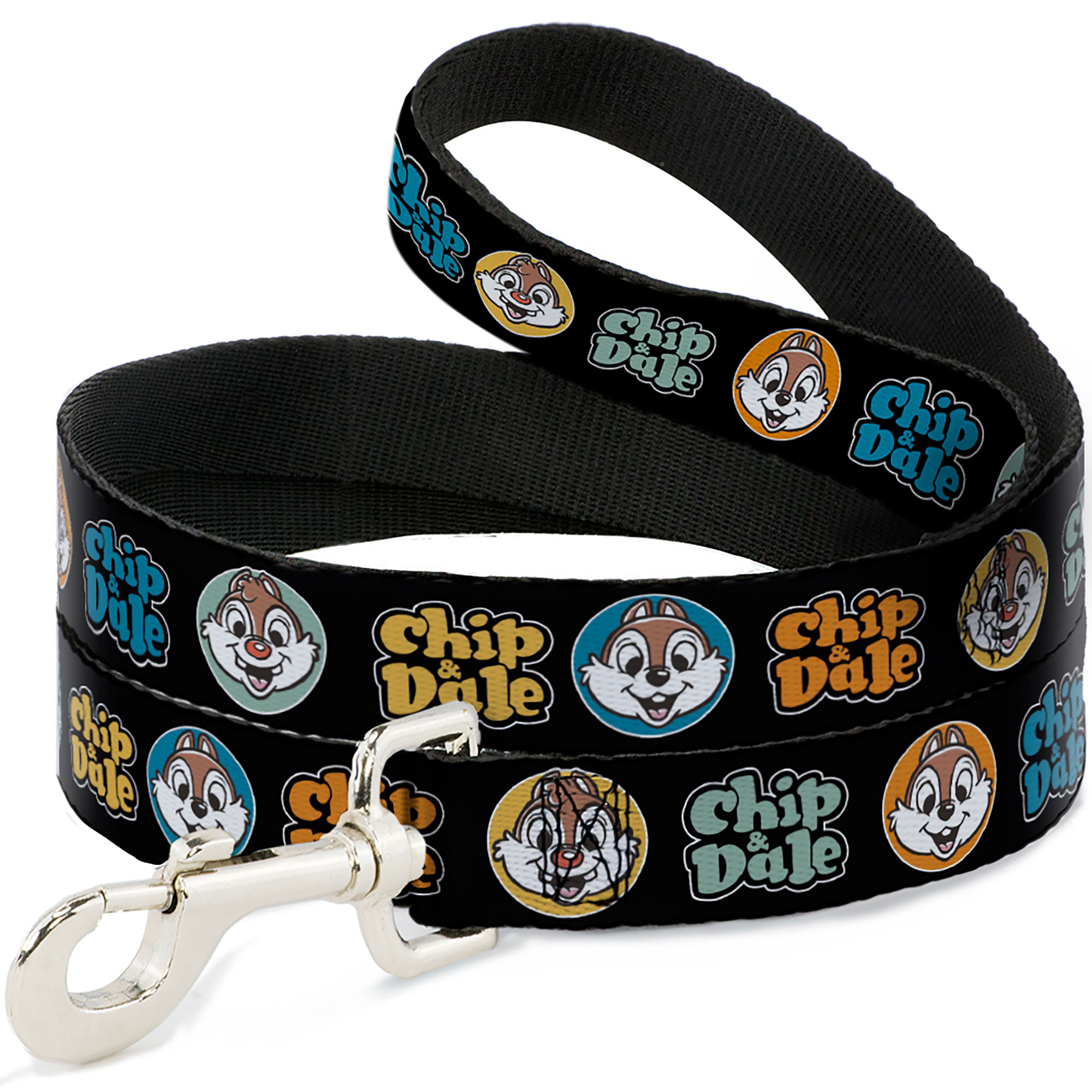 Dog Leash CHIP & DALE Expression Bubbles Black/Multi Color NARROW 0.5"