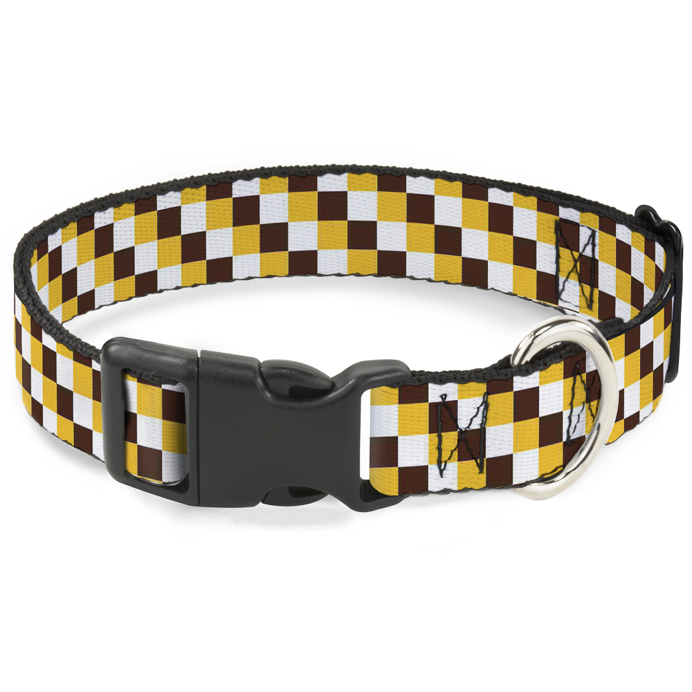 Plastic Clip Collar Checker White/Gold/Brown Medium 11-16.5"
