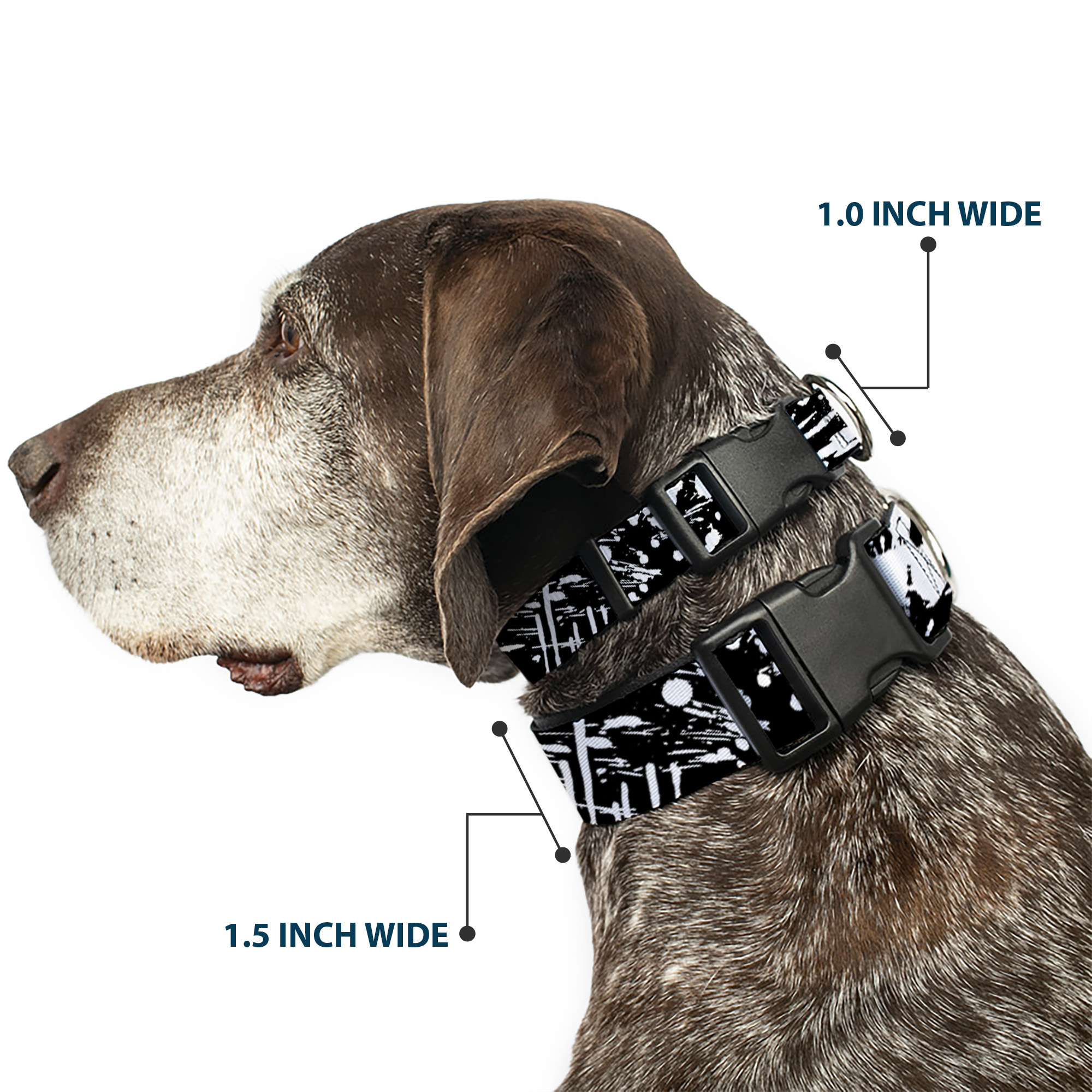 Plastic Clip Collar Splatter Black/White NARROW-Small 7-8.5"