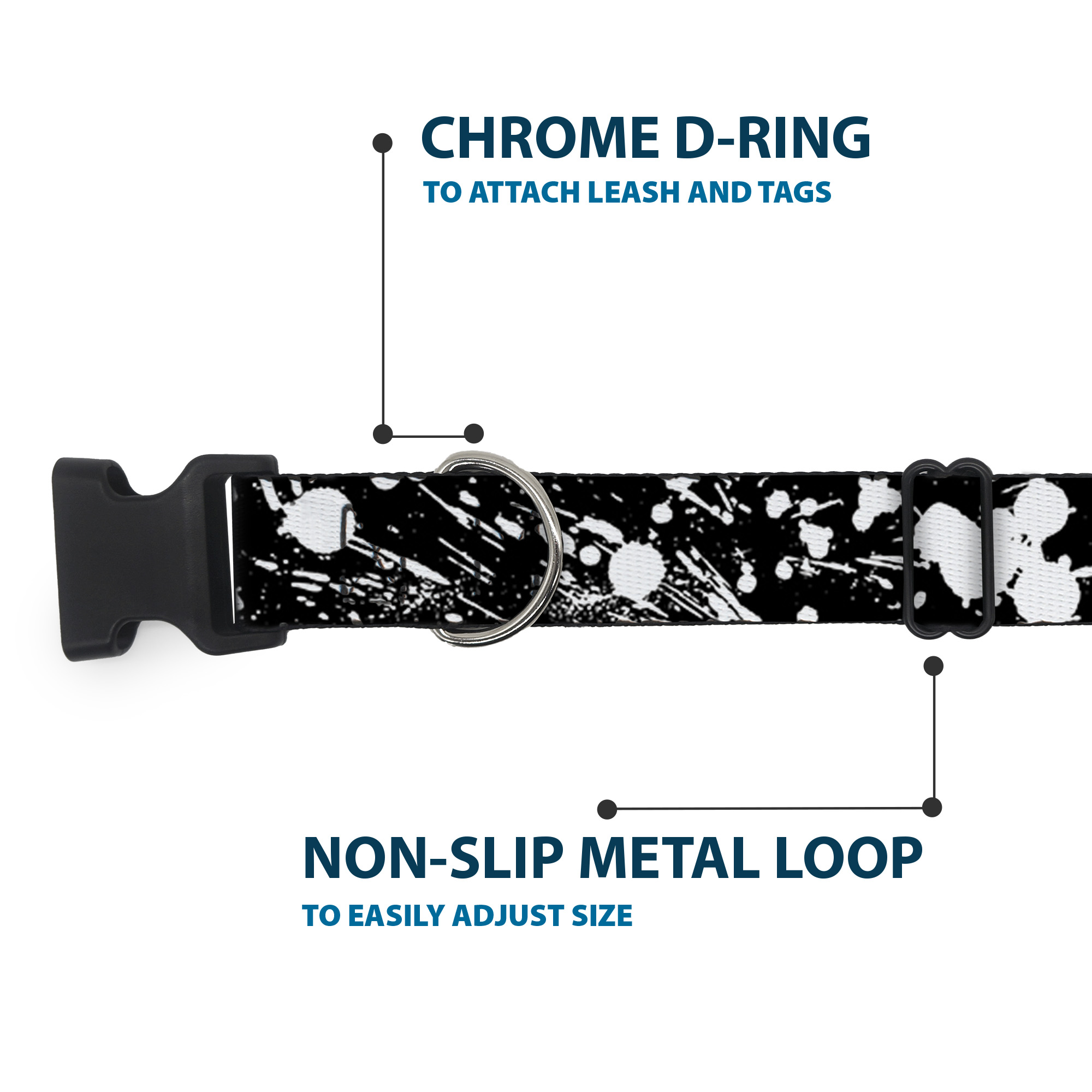 Plastic Clip Collar Splatter Black/White NARROW-Small 7-8.5"