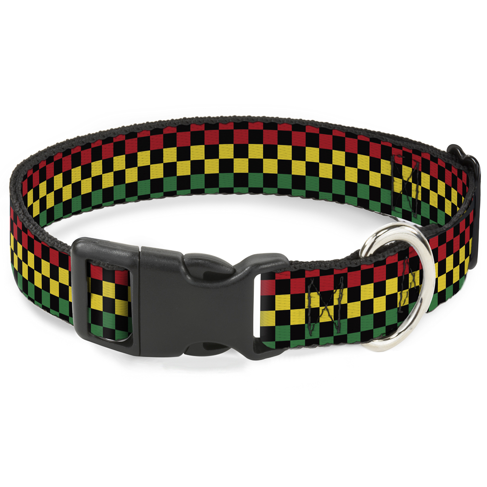 Plastic Clip Collar Checker Black/Rasta Large 15-24"