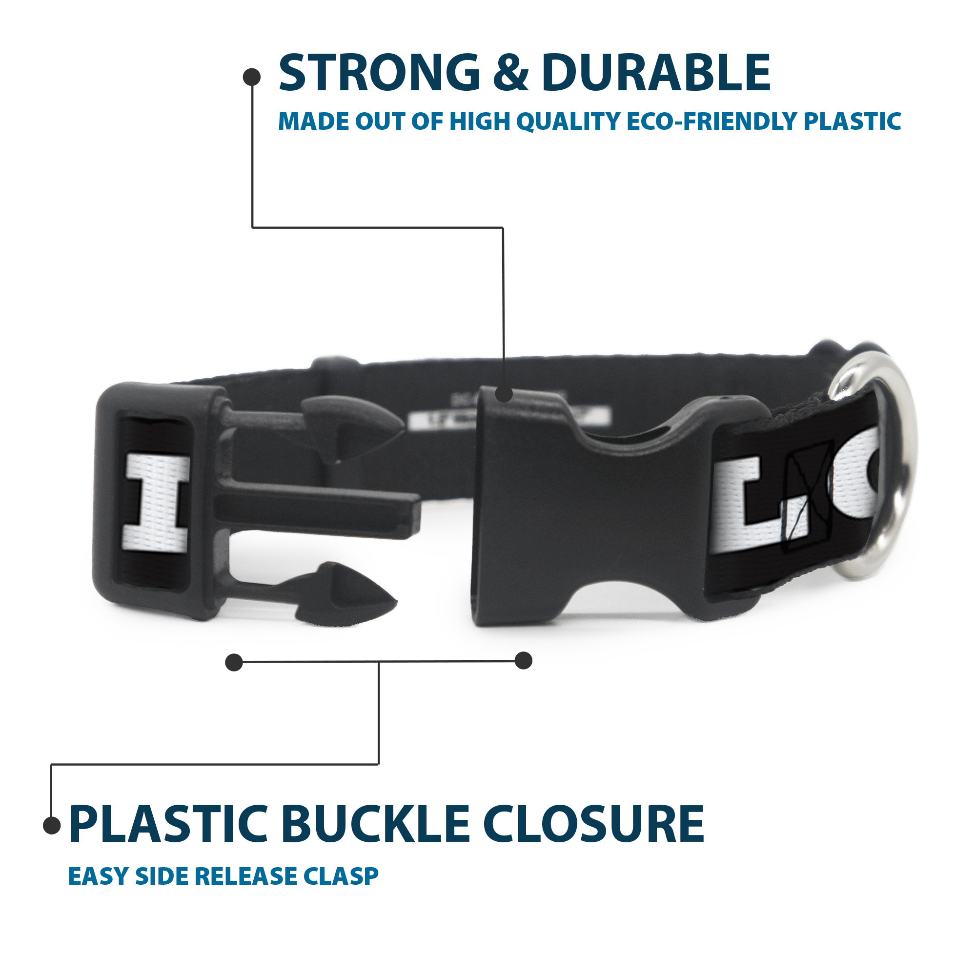 Plastic Clip Collar YOLO Bold Black/White Small 9.5-13"