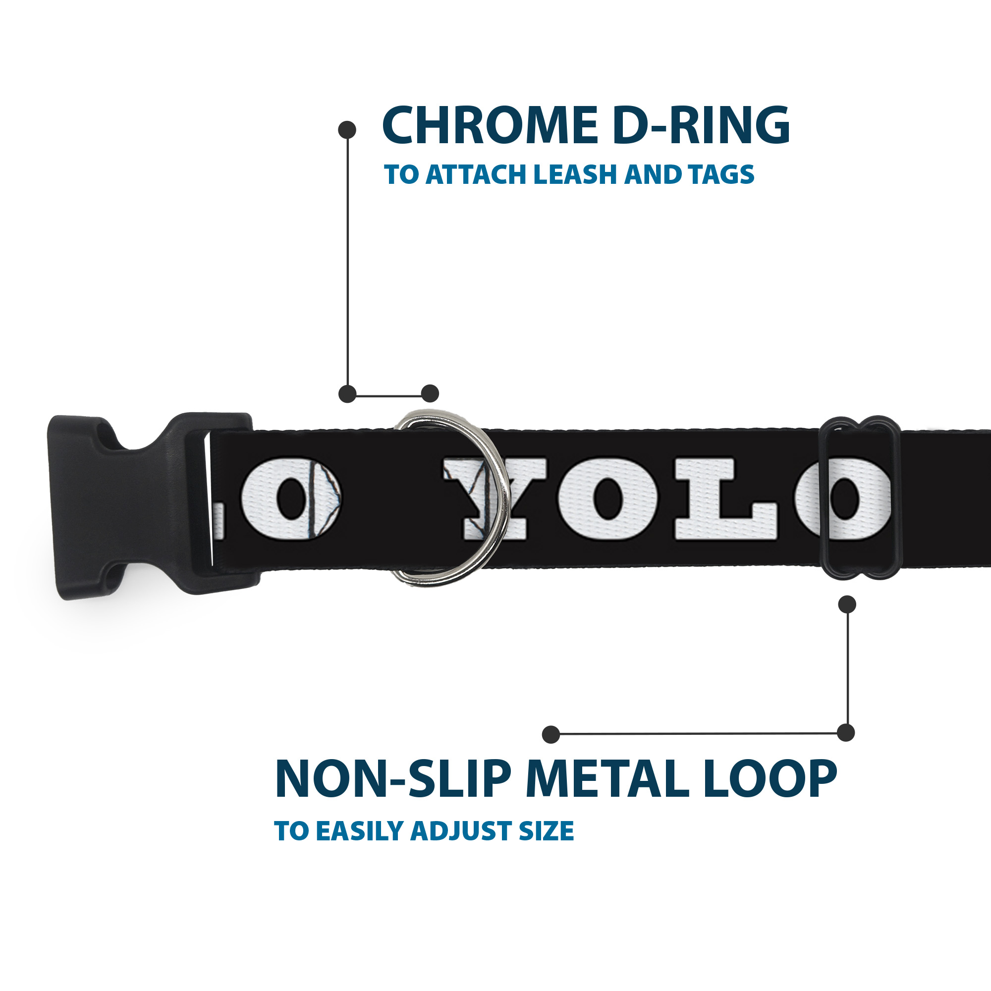 Plastic Clip Collar YOLO Bold Black/White Small 9.5-13"