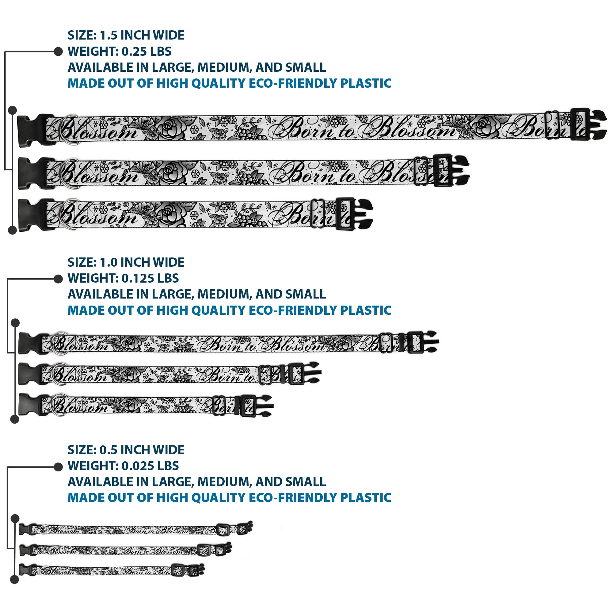 Plastic Clip Collar Born to Blossom Black/White NARROW-Large 9.5-14. (US IMPORT) - Produktbild 3