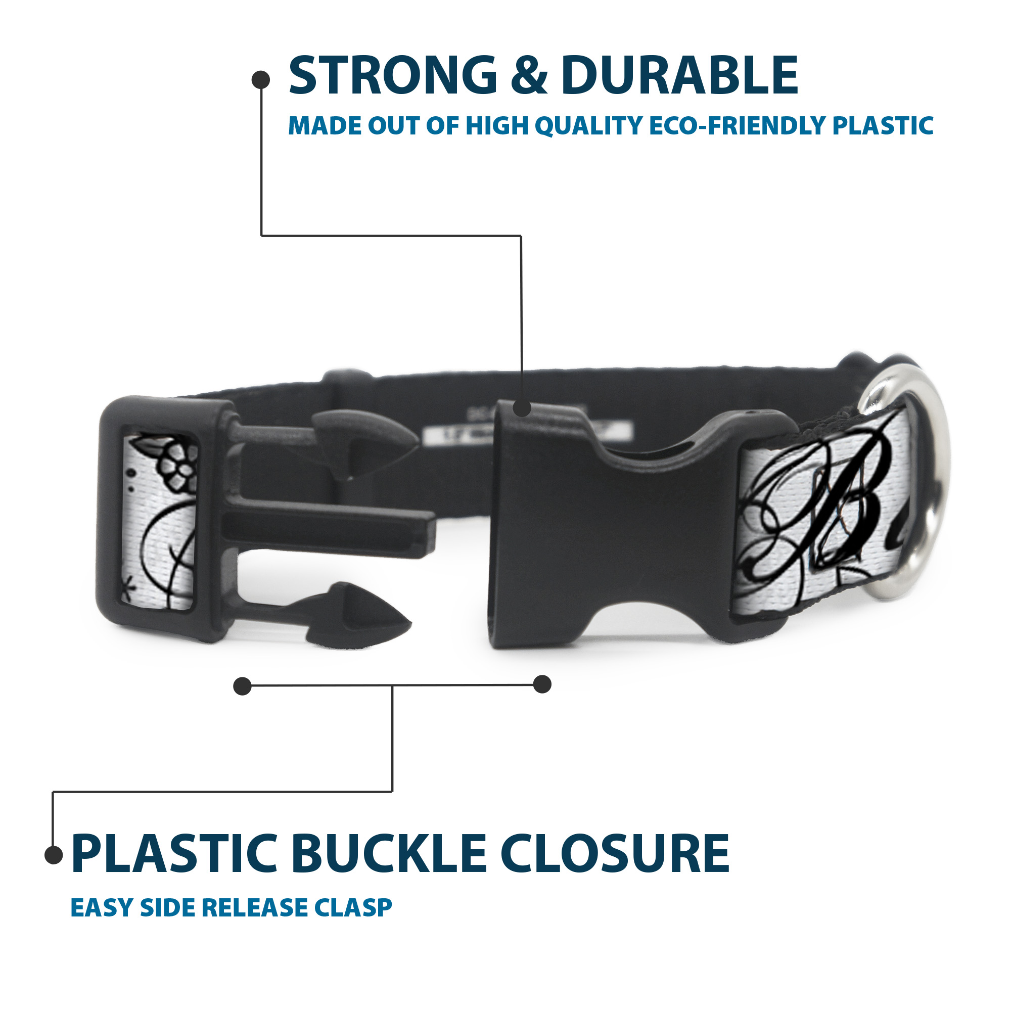 Plastic Clip Collar Born to Blossom Black/White NARROW-Large 9.5-14. (US IMPORT) - Produktbild 4