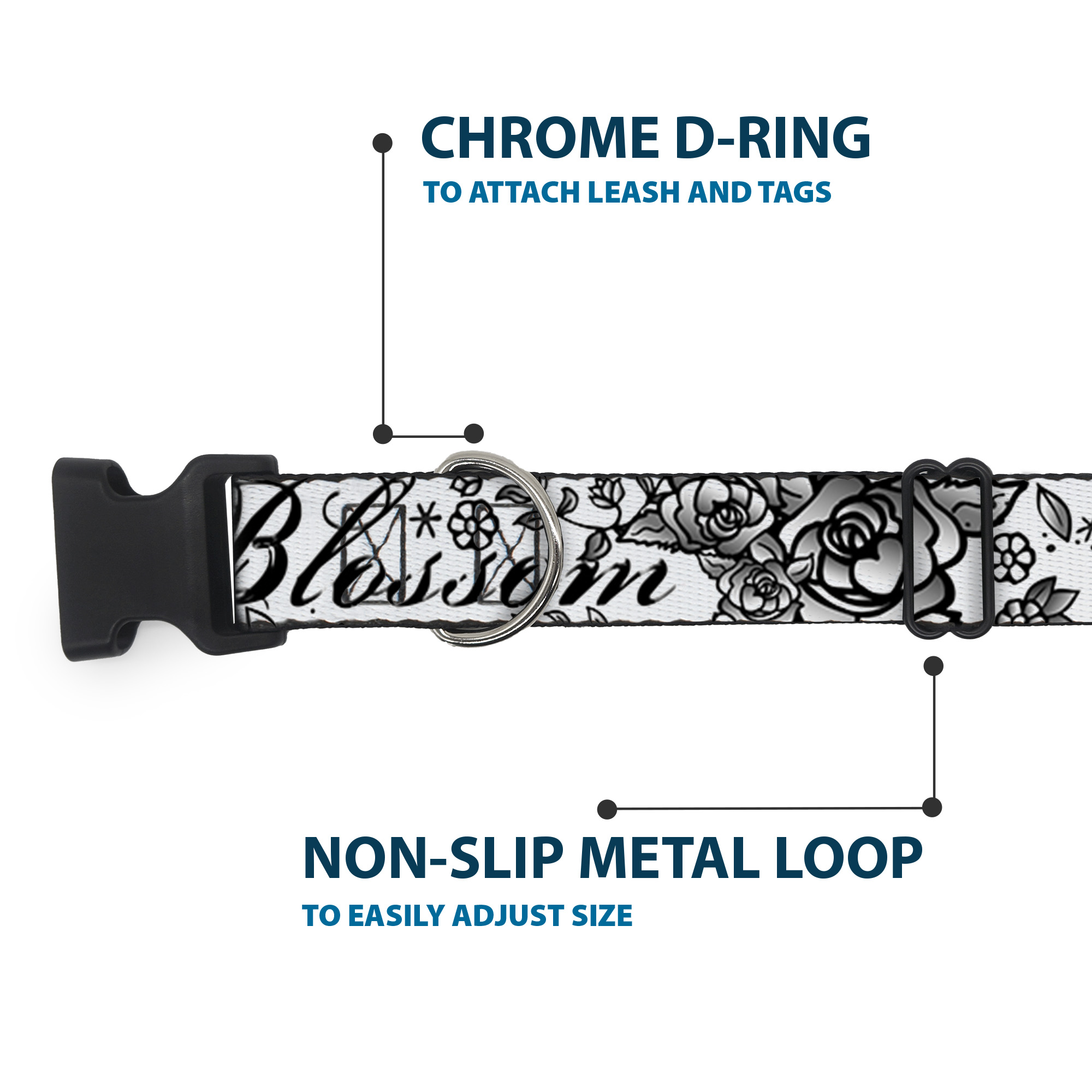 Plastic Clip Collar Born to Blossom Black/White NARROW-Large 9.5-14. (US IMPORT) - Produktbild 5
