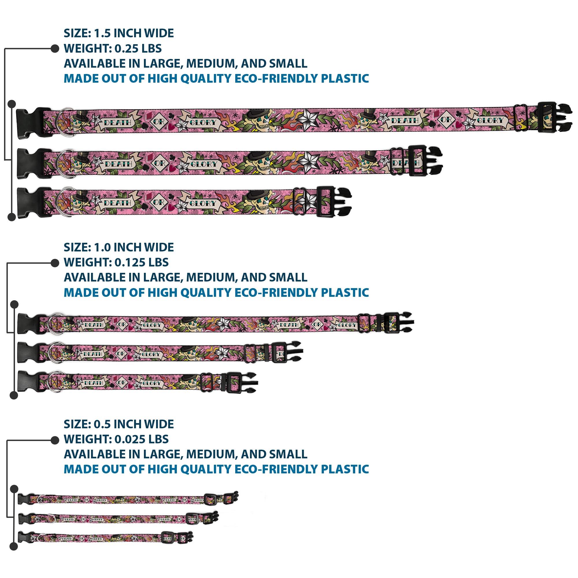 Plastic Clip Collar Death or Glory Pink Small 9.5-13"