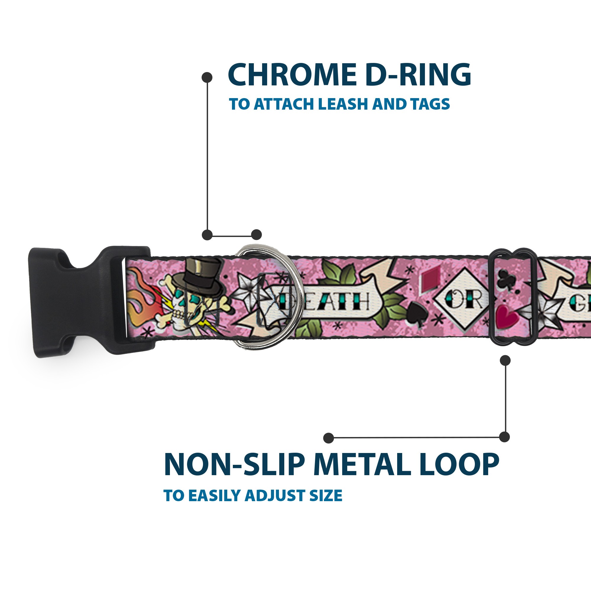 Plastic Clip Collar Death or Glory Pink Small 9.5-13"