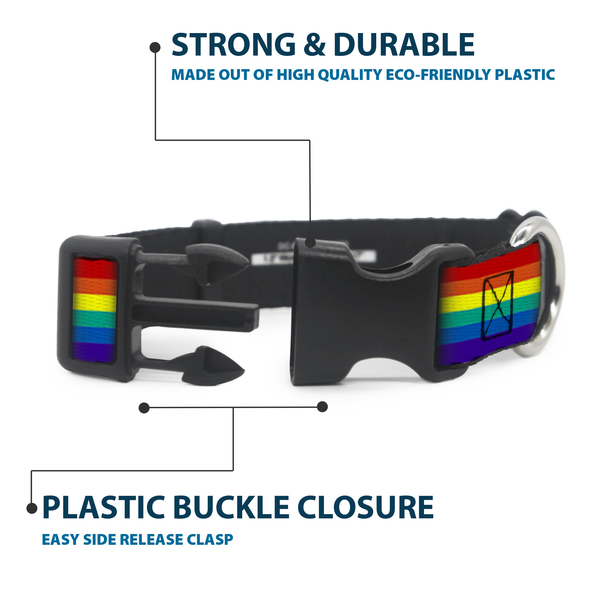 Plastic Clip Collar Rainbow Print Large 15-24"