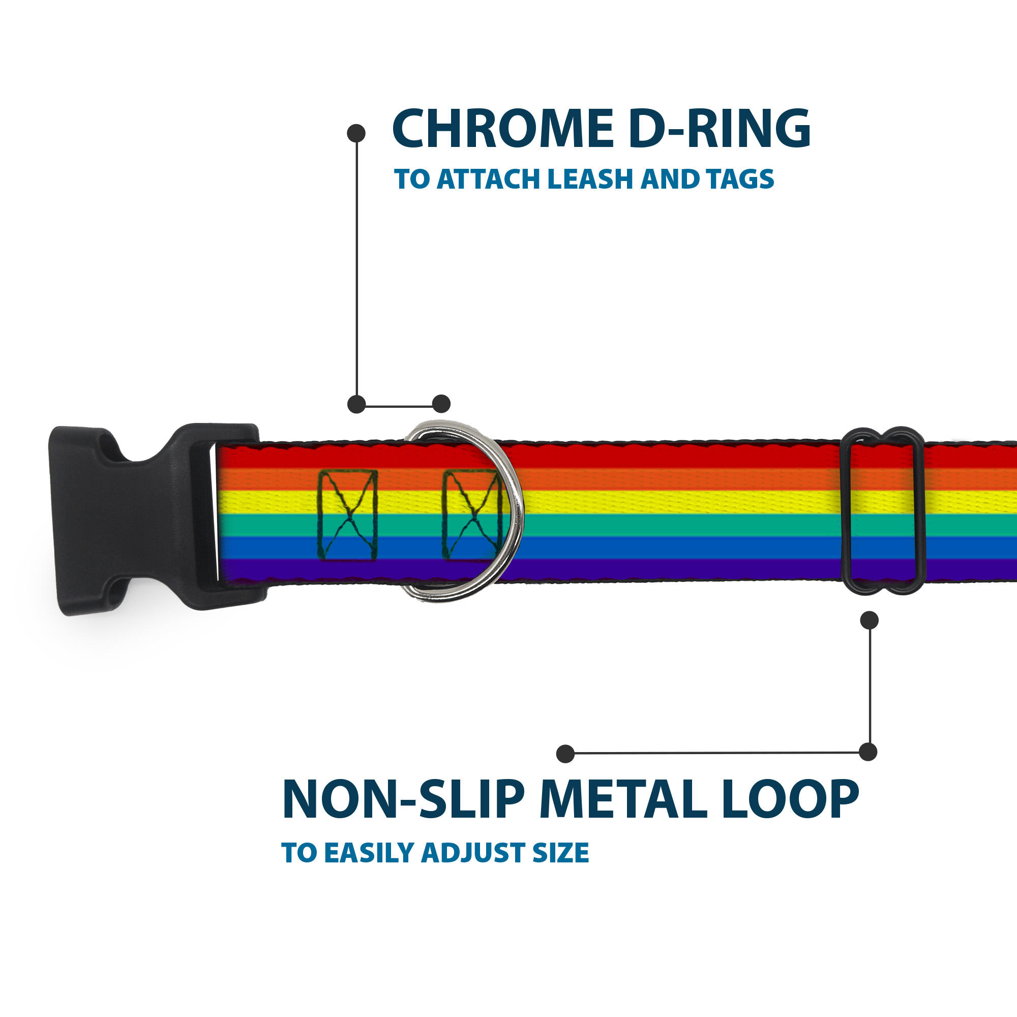 Plastic Clip Collar Rainbow Print Large 15-24"