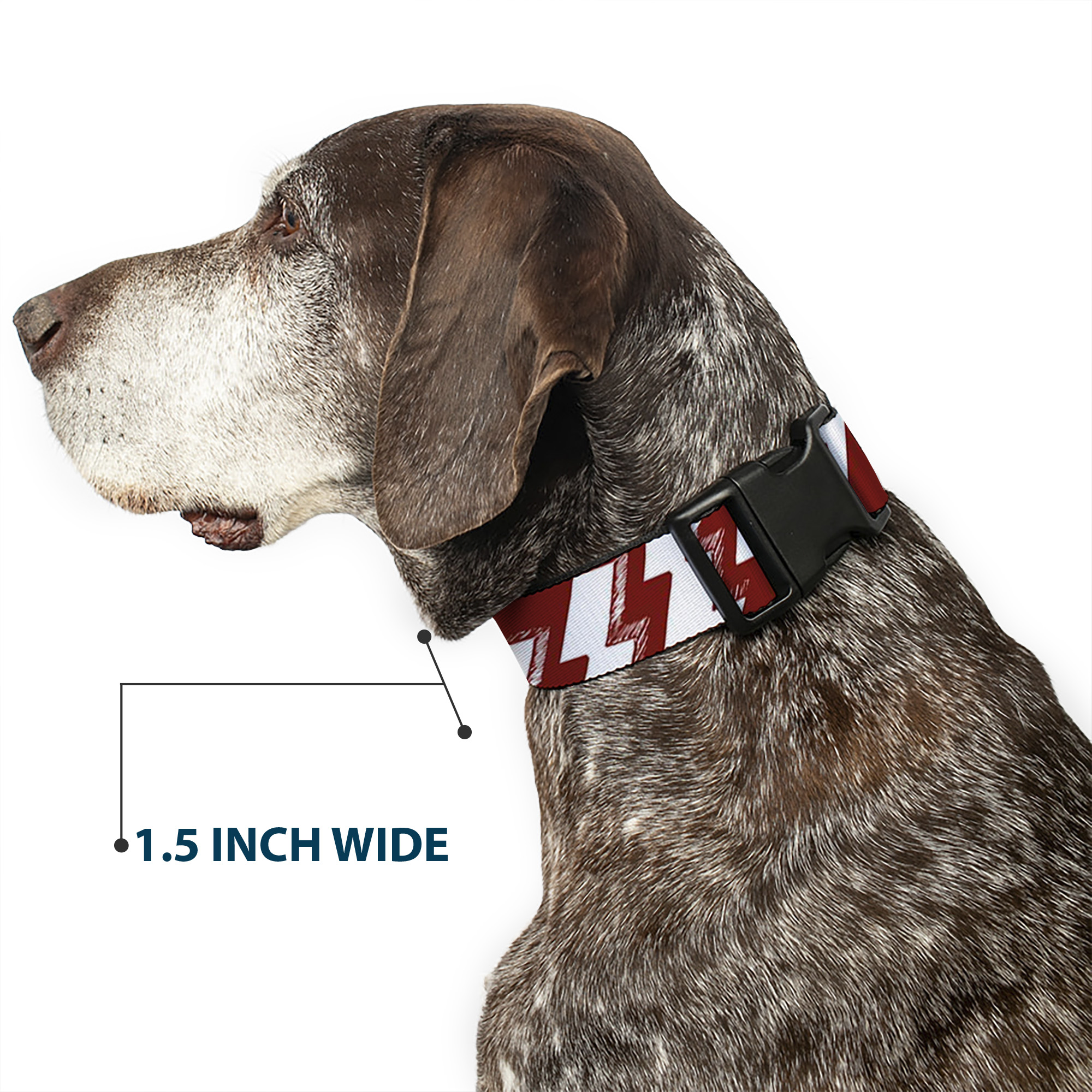 Plastic Clip Collar Lightning Bolts Sketch Red/White NARROW-Small 7-8.5"