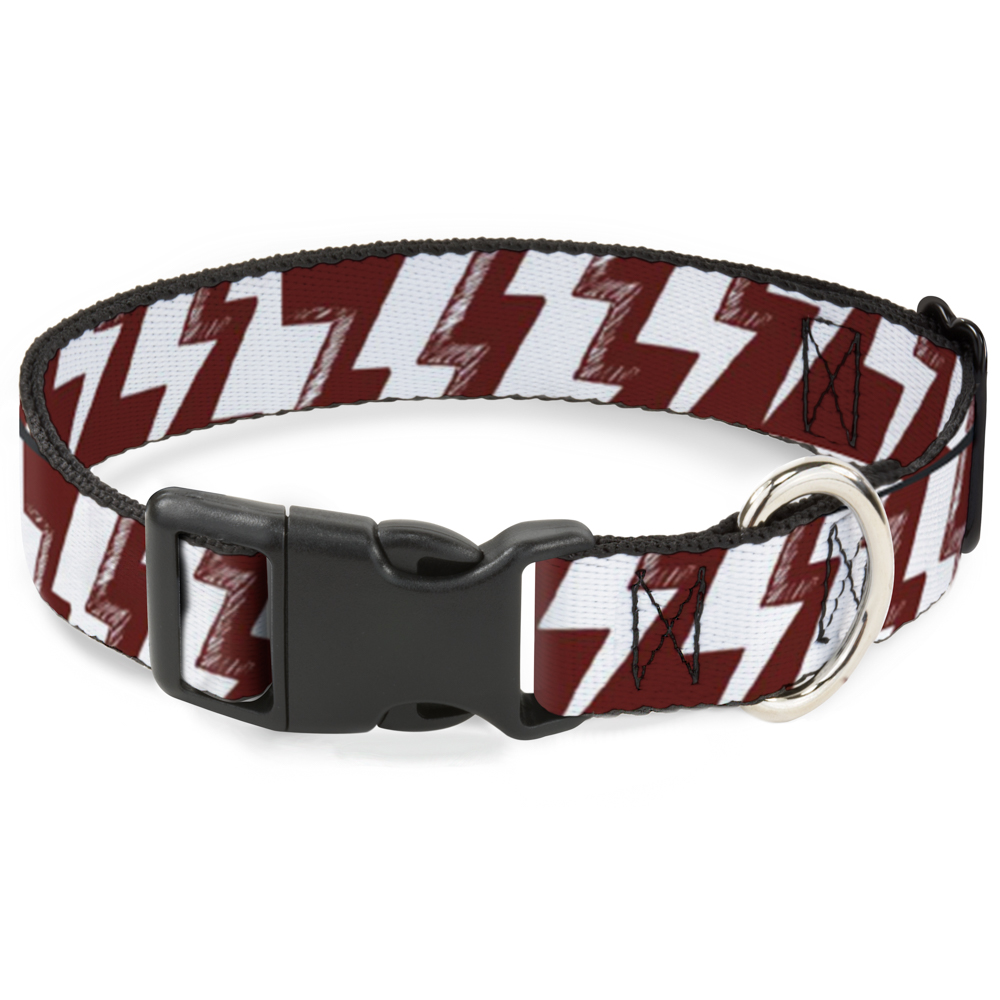 Plastic Clip Collar Lightning Bolts Sketch Red/White NARROW-Small 7-8.5"