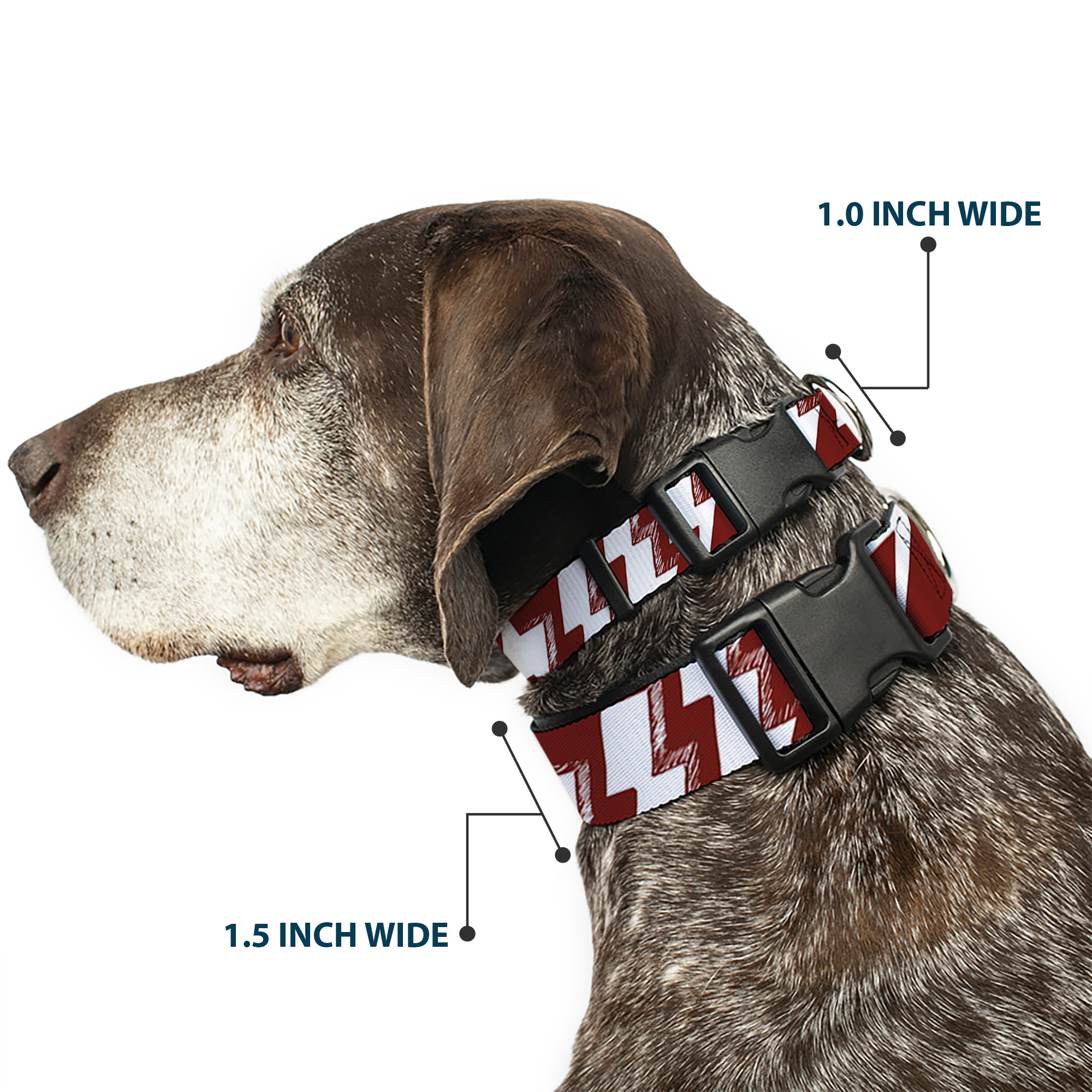 Plastic Clip Collar Lightning Bolts Sketch Red/White NARROW-Small 7-8.5"