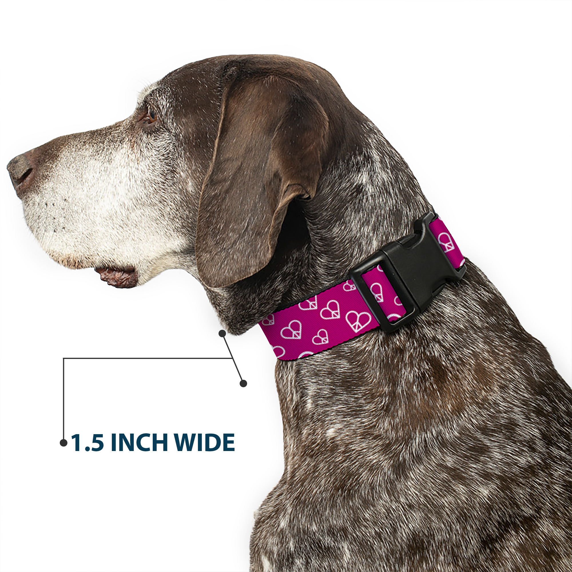 Plastic Clip Collar Mini Peace Hearts Fuchsia/White NARROW-Large 9.5-14.5"