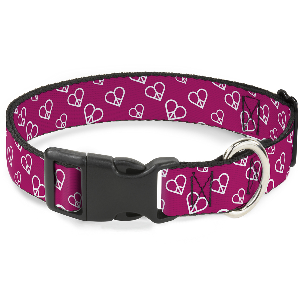 Plastic Clip Collar Mini Peace Hearts Fuchsia/White NARROW-Large 9.5-14.5"
