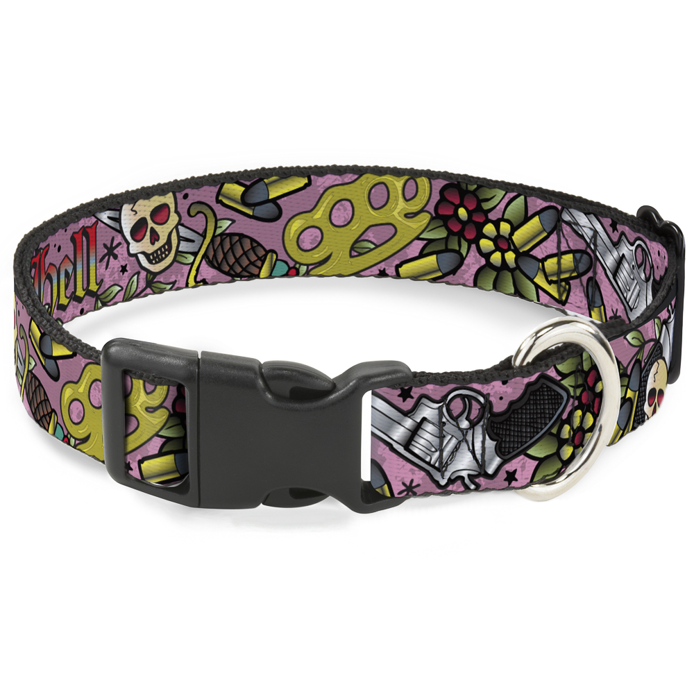 Plastic Clip Collar Born to Raise Hell Pink NARROW-Medium 8.5-12