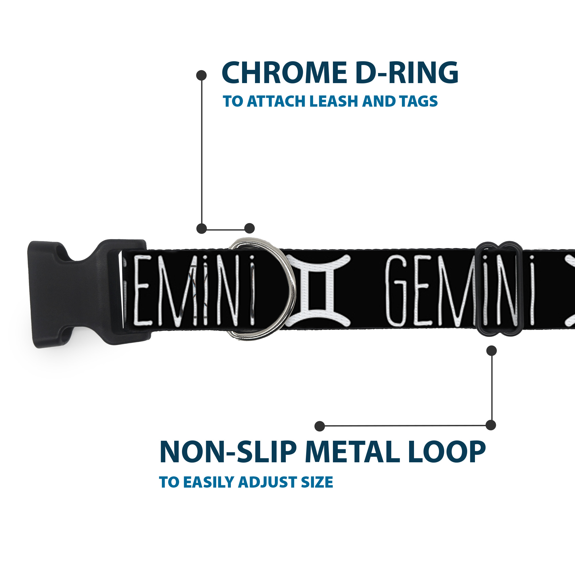 Plastic Clip Collar Zodiac GEMINI/Symbol Black/White NARROW-Large 9. (US IMPORT) - Produktbild 5
