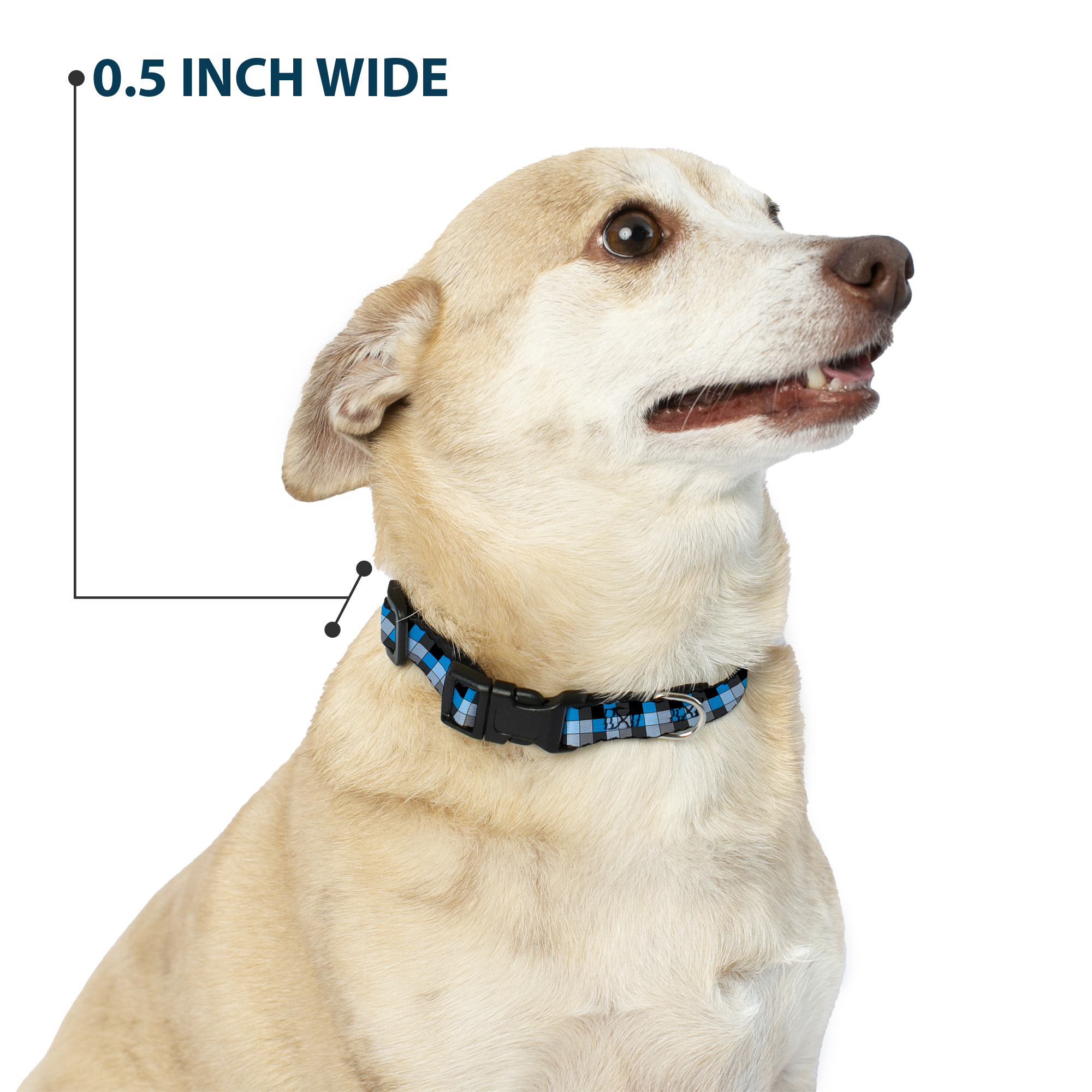 Plastic Clip Collar Checker Mosaic Blue Small 9.5-13"