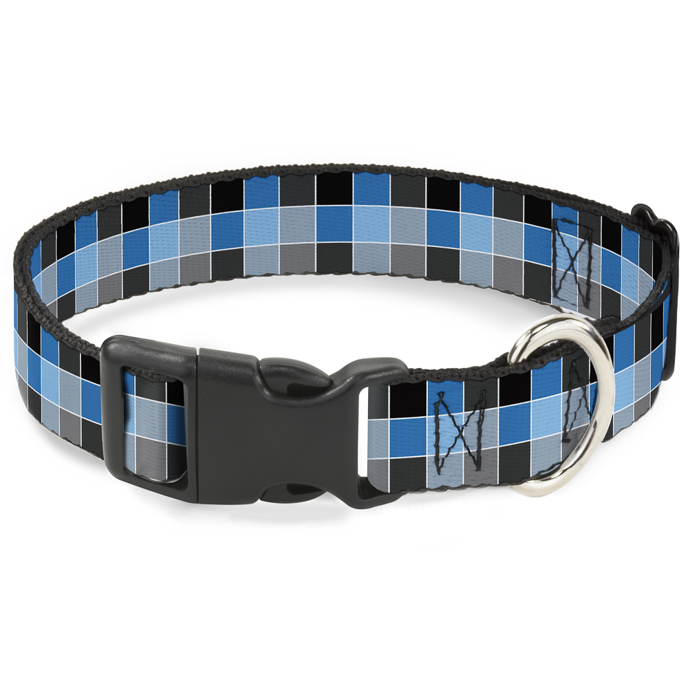 Plastic Clip Collar Checker Mosaic Blue Small 9.5-13"