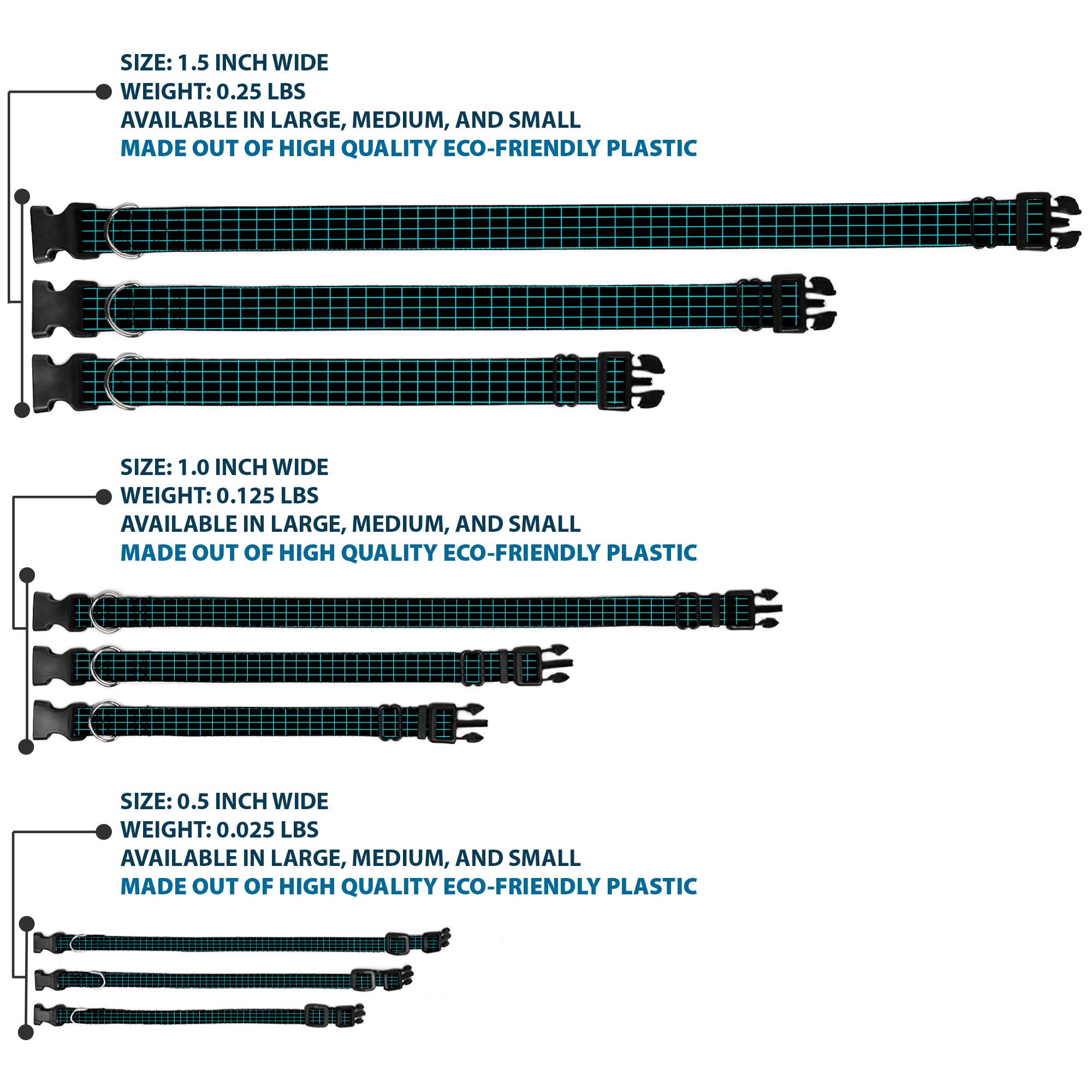 Plastic Clip Collar Wire Grid Black/Blue Large 15-24"
