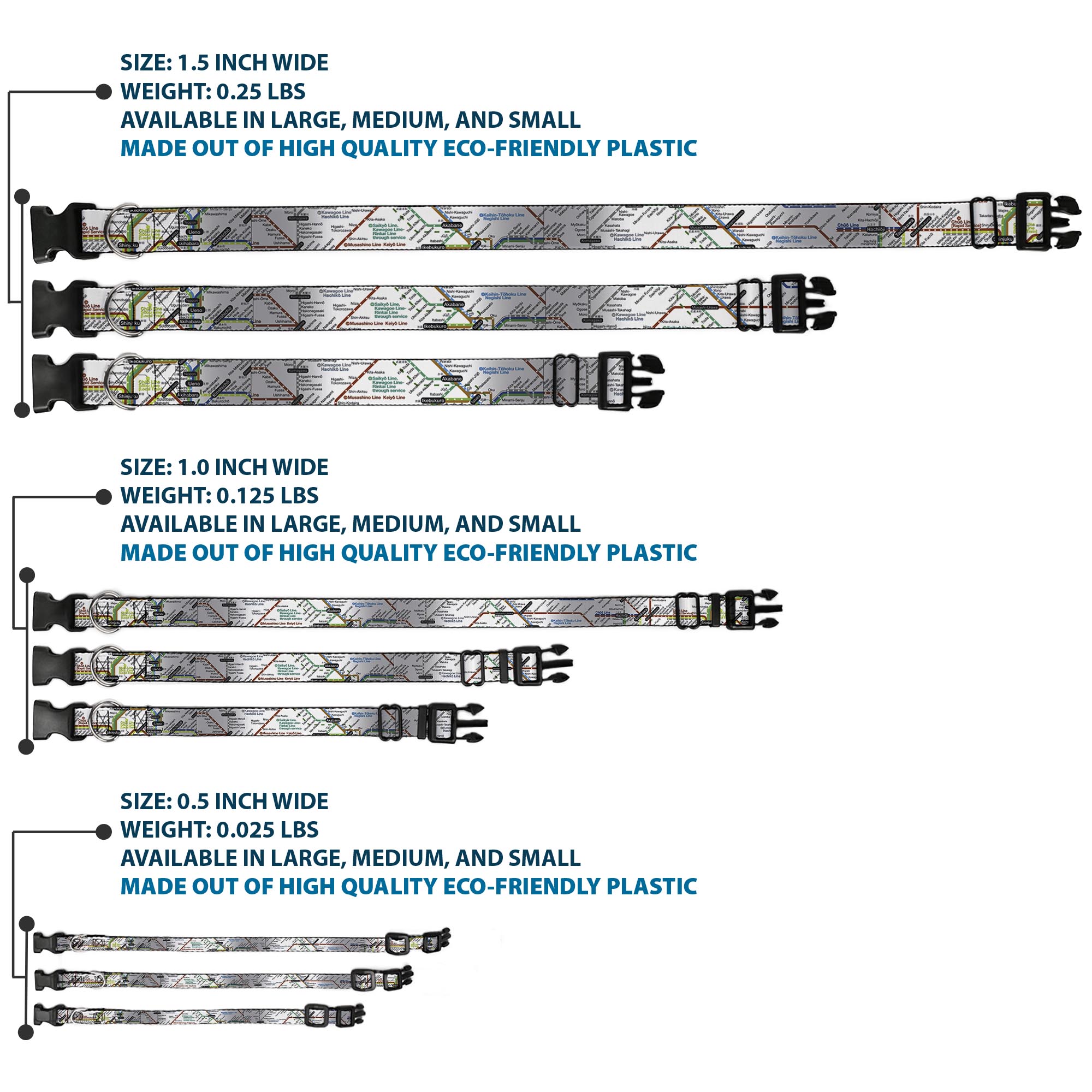 Plastic Clip Collar Tokyo Subway Large 15-24"