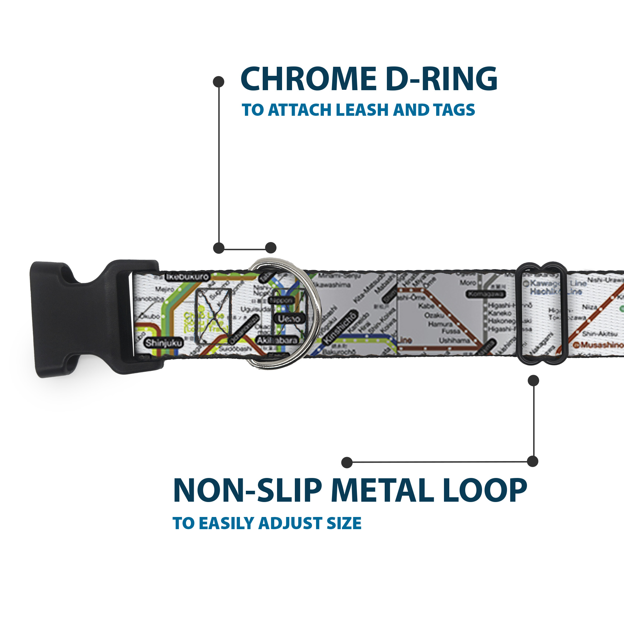 Plastic Clip Collar Tokyo Subway Large 15-24"