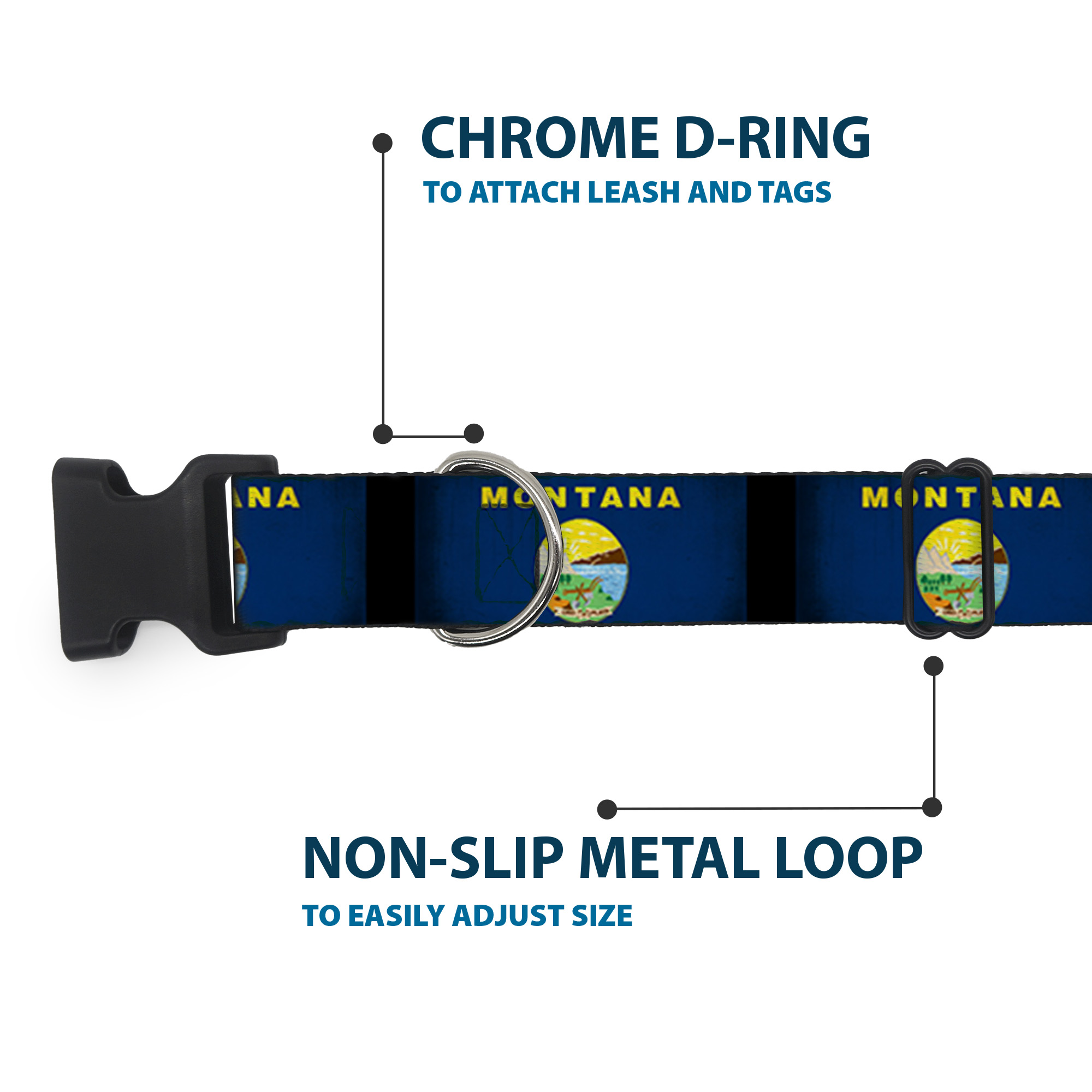 Plastic Clip Collar Montana Flags2 NARROW-Medium 8.5-12"