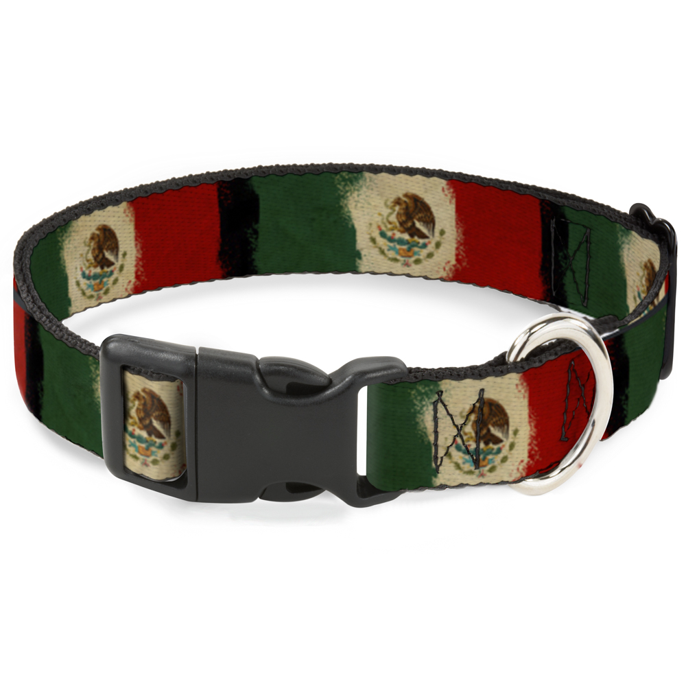 Plastic Clip Collar Mexico Flag Distressed Painting Large 15-24″