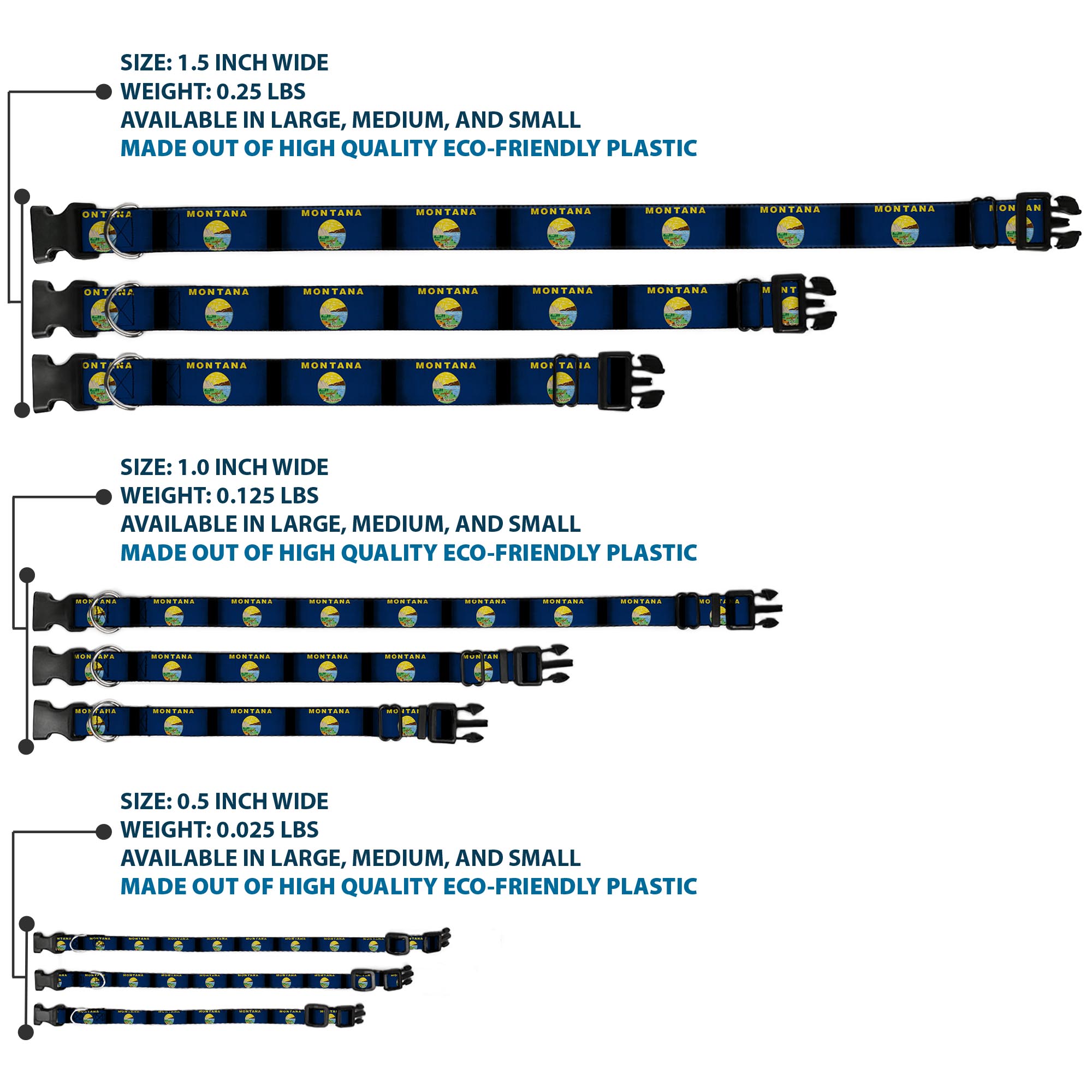 Plastic Clip Collar Montana Flags2 Large 15-24"