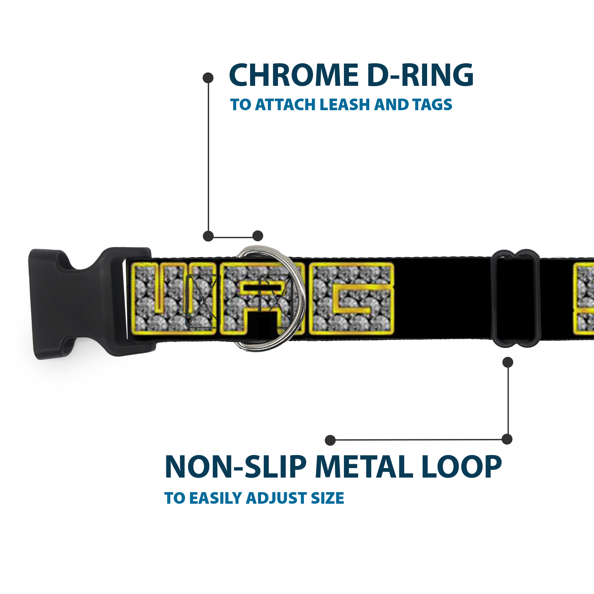 Plastic Clip Collar SWAG Black/Bling Large 15-24"