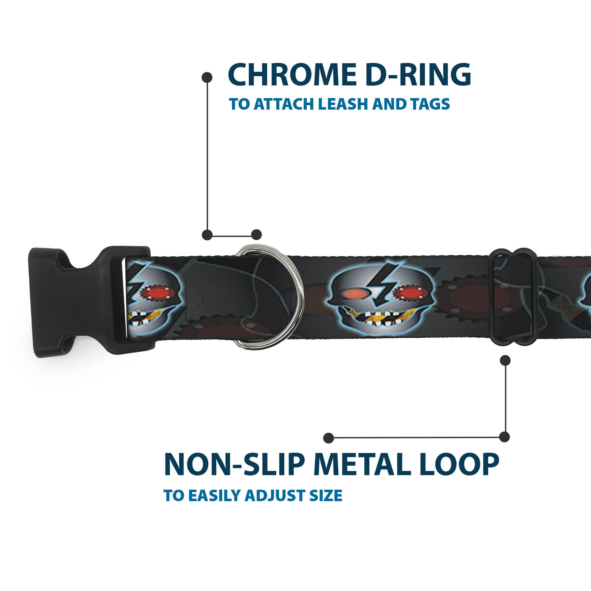 Plastic Clip Collar High Voltage Skull NARROW-Medium 8.5-12"