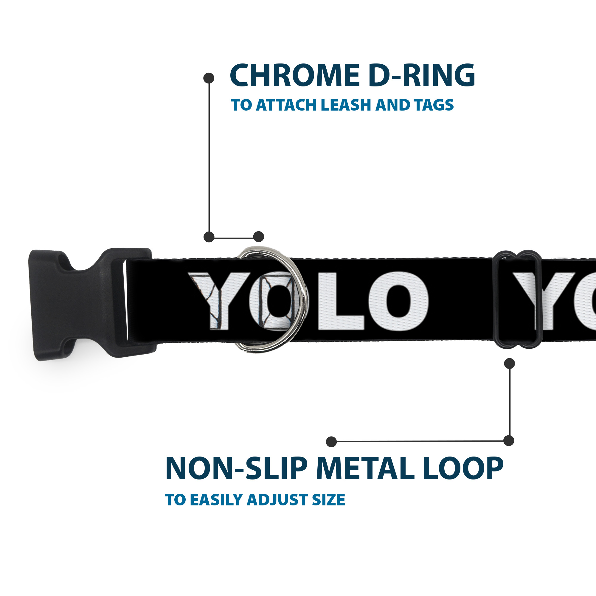 Plastic Clip Collar YOLO Black/White Small 9.5-13"
