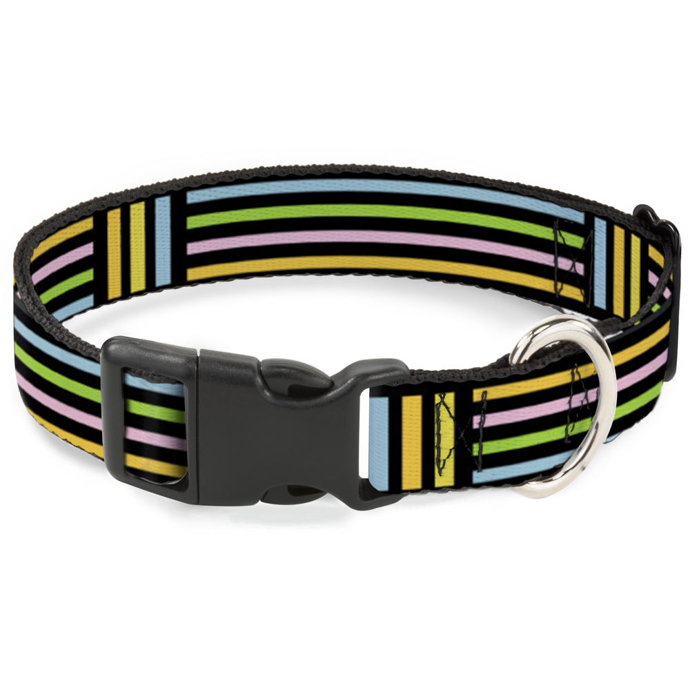 Plastic Clip Collar Stripe Blocks Black/Multi Pastel Large 15-24"