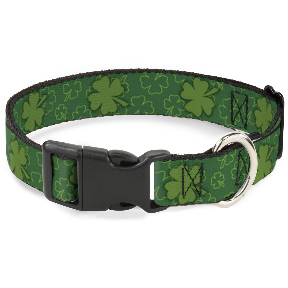 Plastic Clip Collar St. Pat's Clovers Scattered2 Outline/Solid Greens Small 9.5-