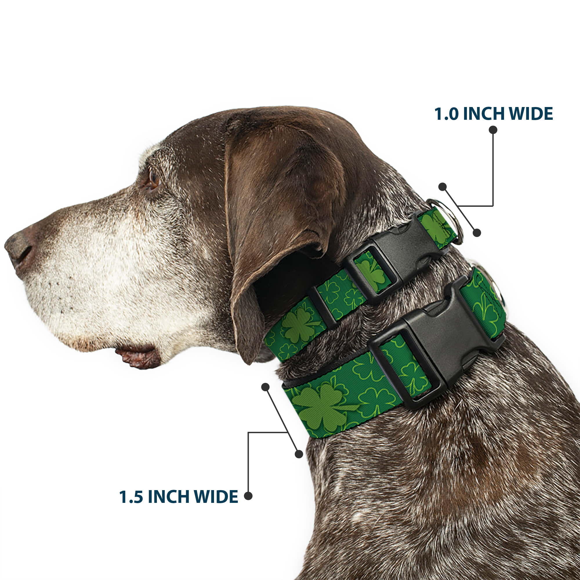 Plastic Clip Collar St. Pat's Clovers Scattered2 Outline/Solid Greens Small 9.5-