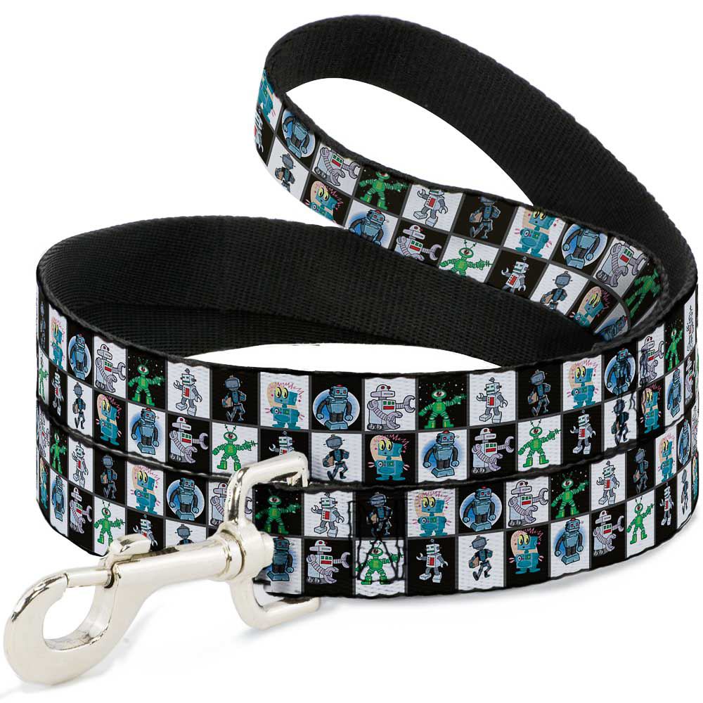 Dog Leash 6-FEET Robot Checkers Black/White NARROW 0.5"" (US IMPORT)