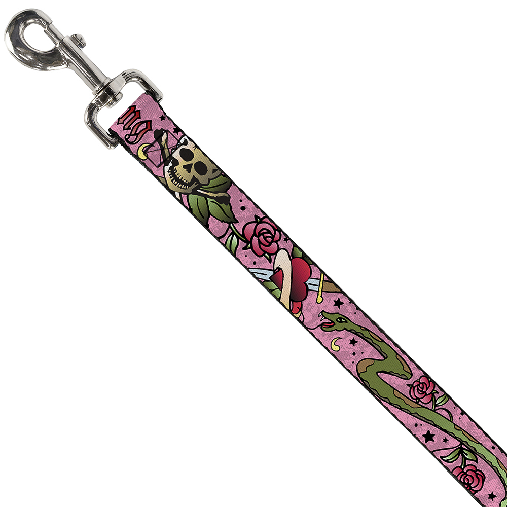 Dog Leash 6-FEET Live Hard Die Young Pink NARROW 0.5"