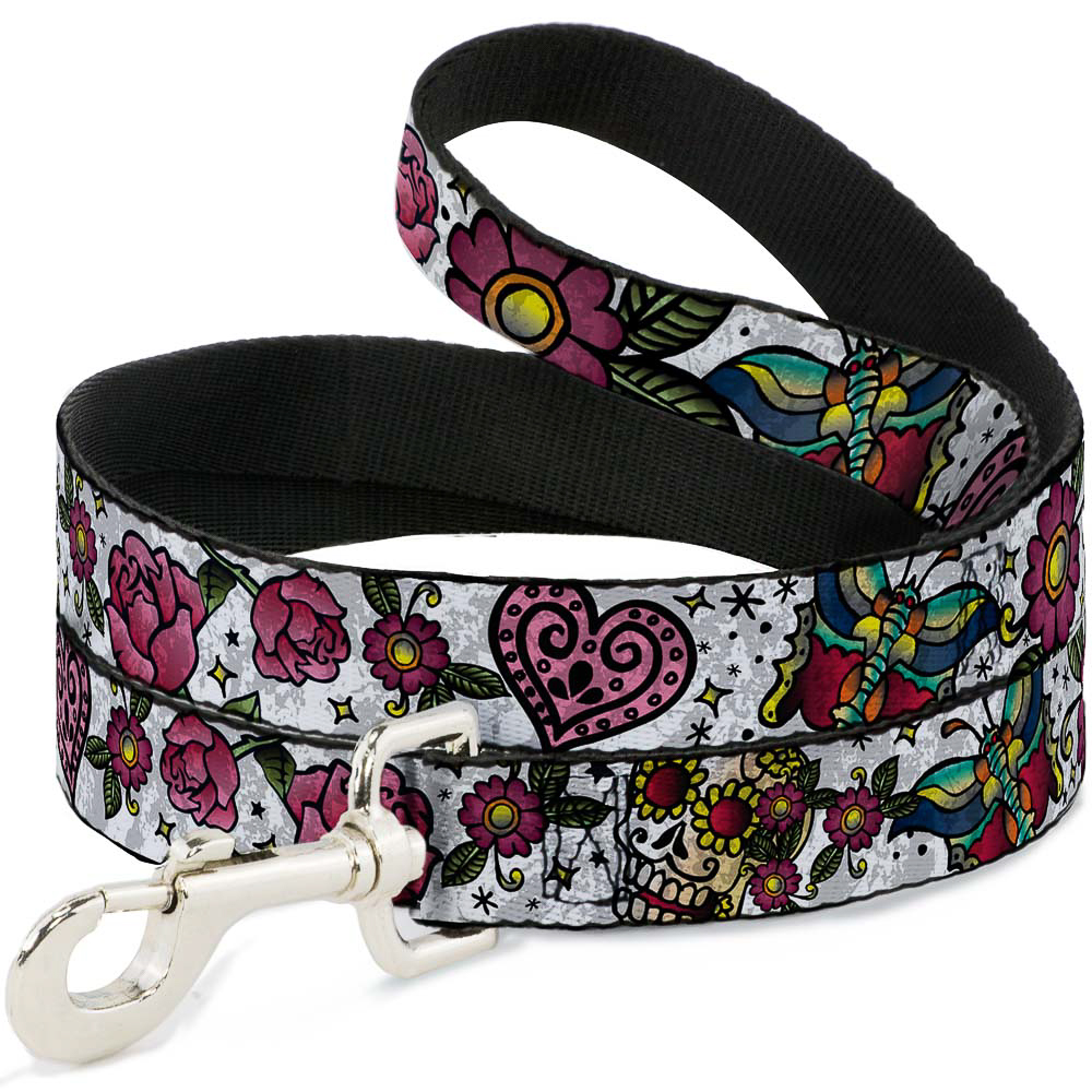 Dog Leash 6-FEET Love Kills CLOSE-UP White NARROW 0.5