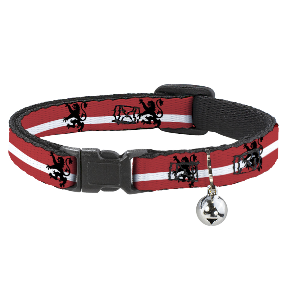 Cat Collar Breakaway with Bell Rampant Lion Repeat/Stripes Red/White ...