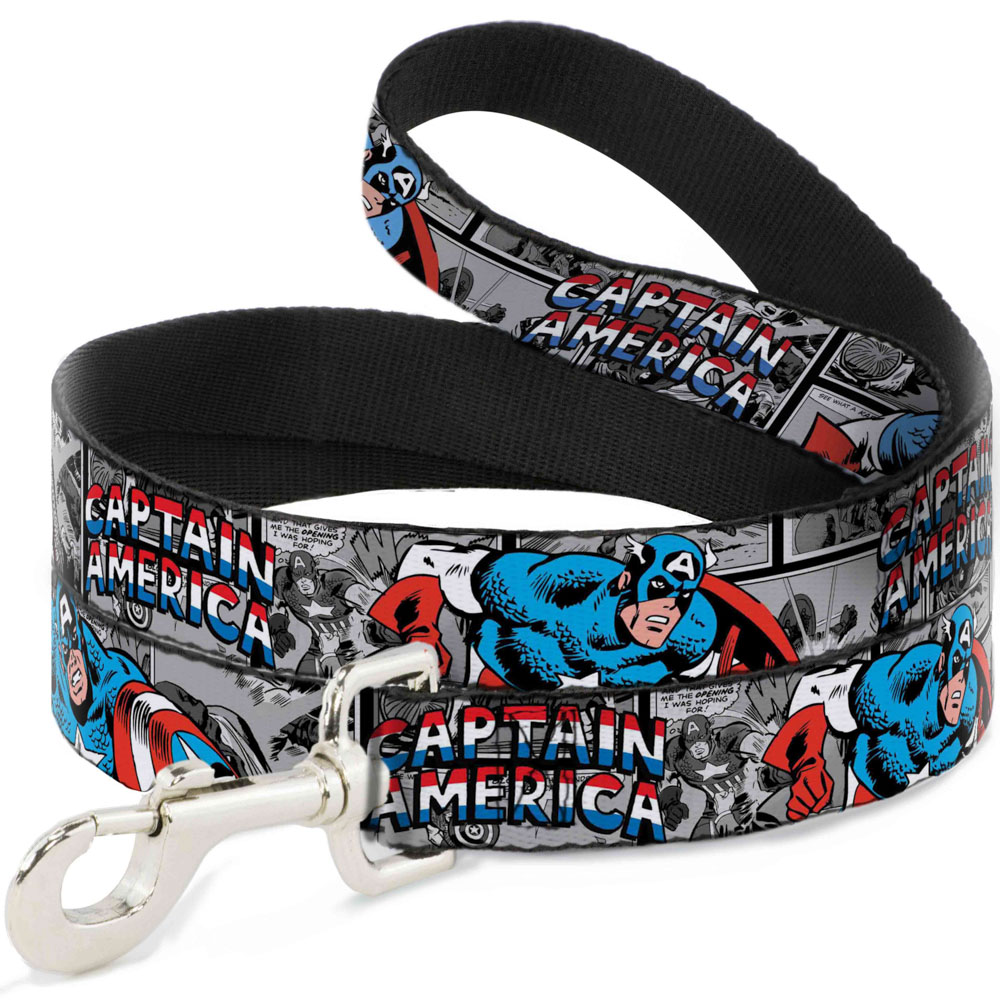 Dog Leash CAPTAIN AMERICA 2-Poses/Comic Blocks Grays/Red/White/Blue (US IMPORT)