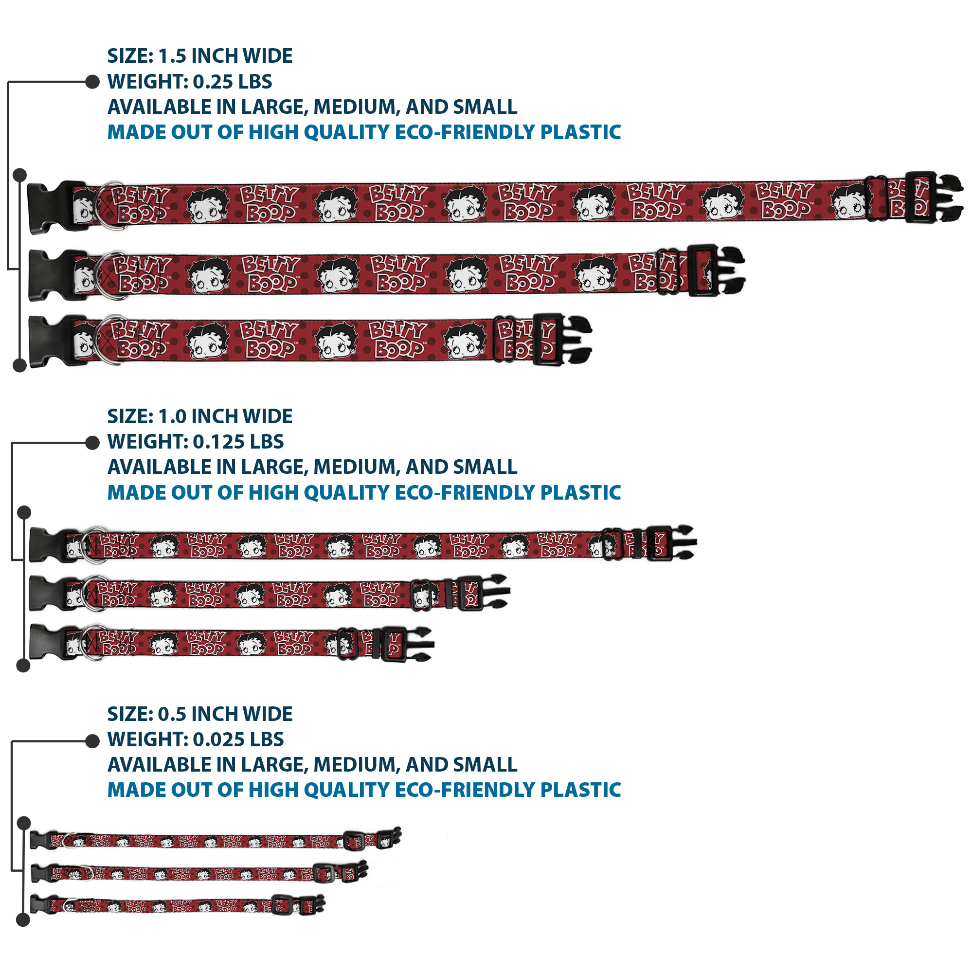 Plastic Clip Collar BETTY BOOP Face and Text Polka Dot Reds/Black/Wh (US IMPORT) - Produktbild 3