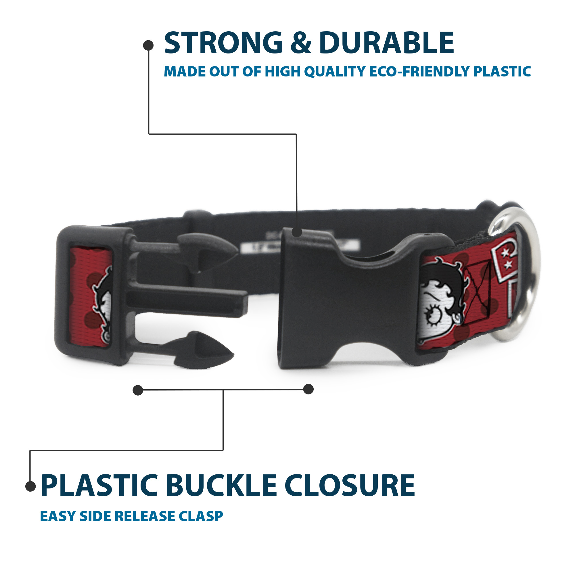 Plastic Clip Collar BETTY BOOP Face and Text Polka Dot Reds/Black/Wh (US IMPORT) - Produktbild 4