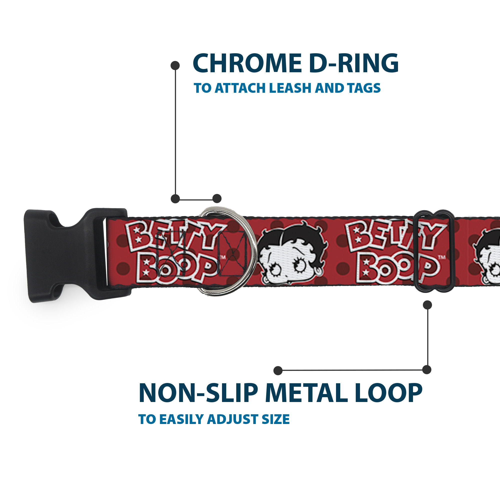 Plastic Clip Collar BETTY BOOP Face and Text Polka Dot Reds/Black/Wh (US IMPORT) - Produktbild 5