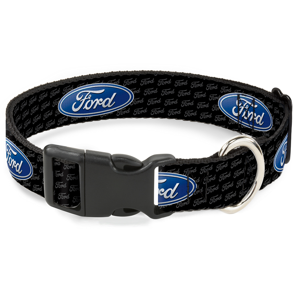 Plastic Clip Collar Ford Oval REPEAT w/Text NARROW-Medium 8.5-12