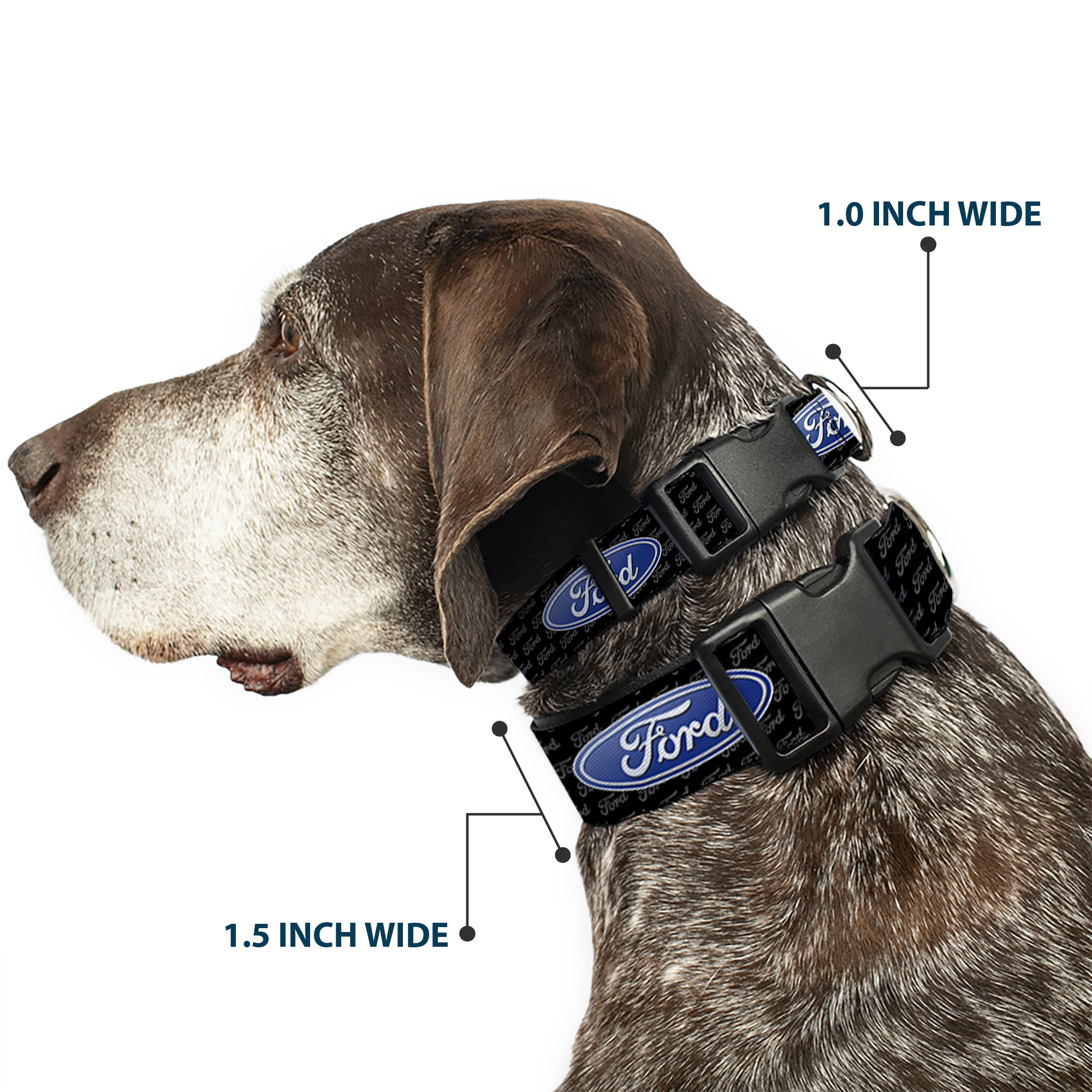 Plastic Clip Collar Ford Oval REPEAT w/Text NARROW-Medium 8.5-12