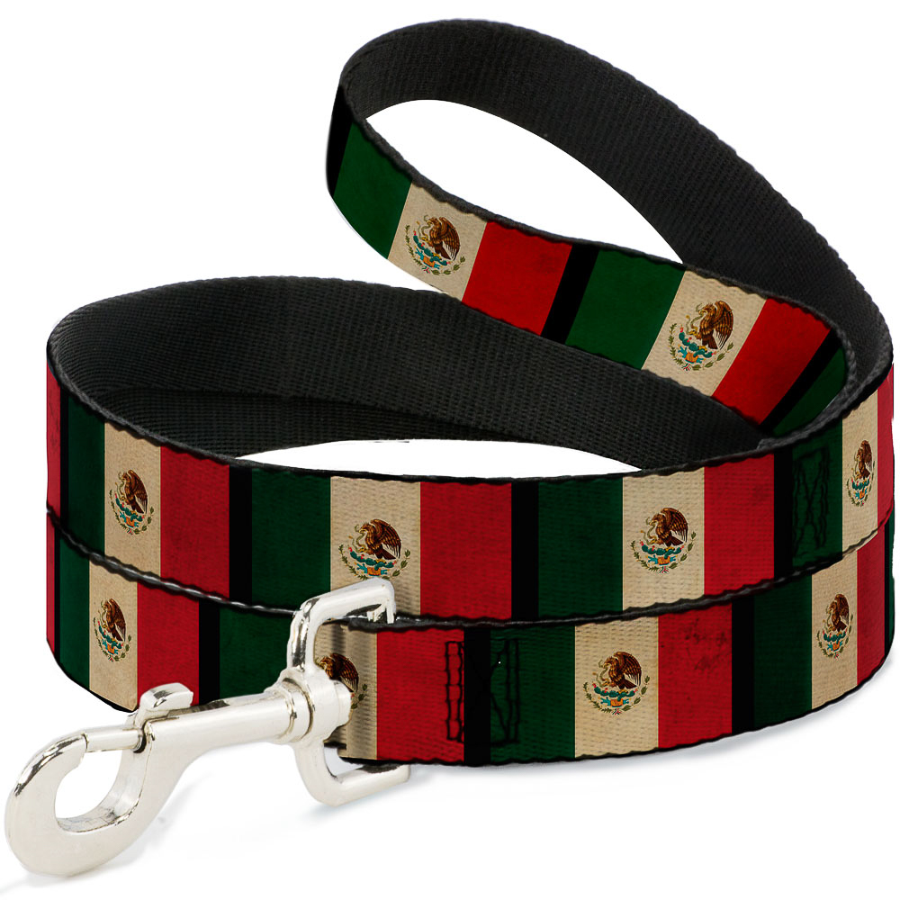 Dog Leash 6-FEET Mexico Flag Distressed NARROW 0.5″