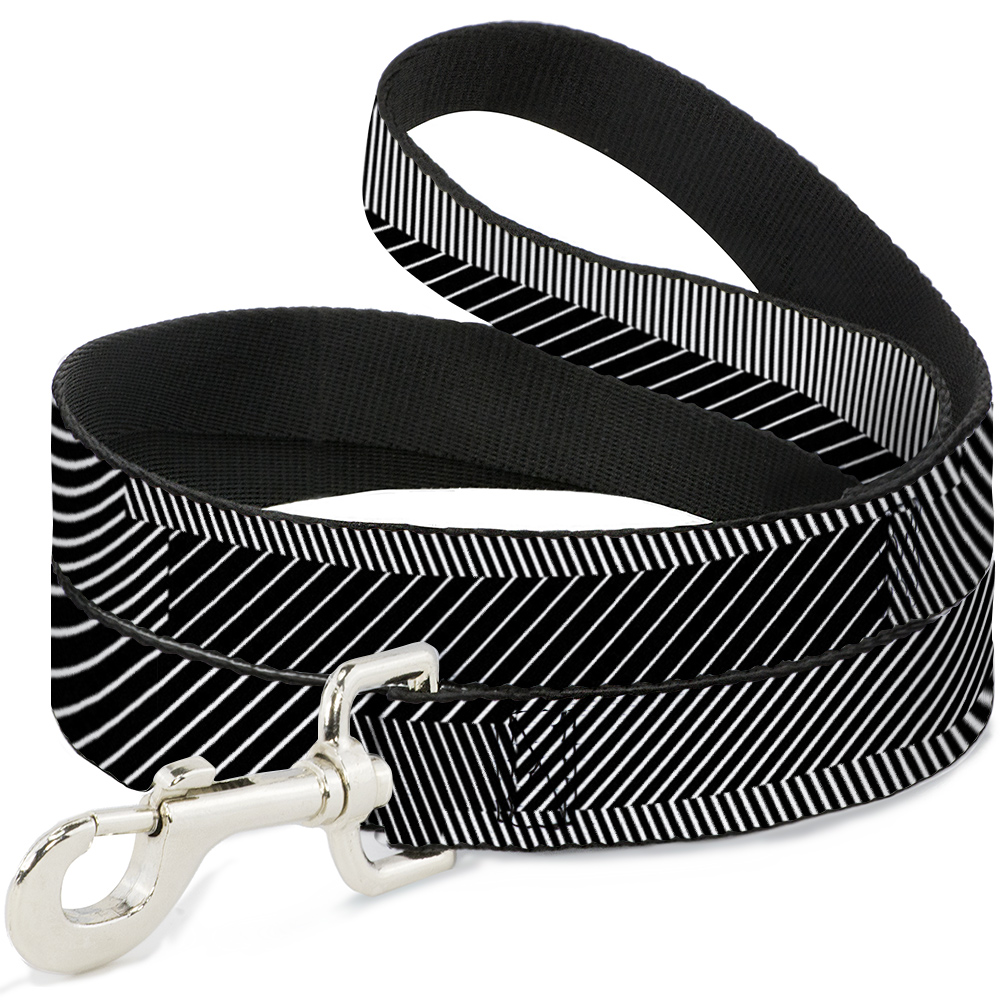 Dog Leash 6-FEET Hash Mark Stripe Black/White NARROW 0.5
